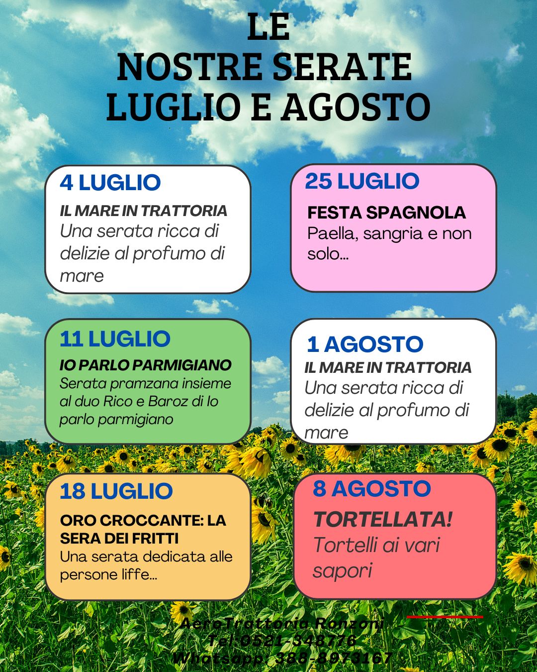 Le serate di Luglio e Agosto all'Aertotrattoria Ronzoni