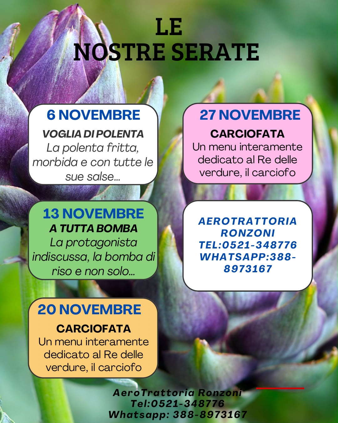 Le serate di Novembre all'Aerotrattoria Ronzoni