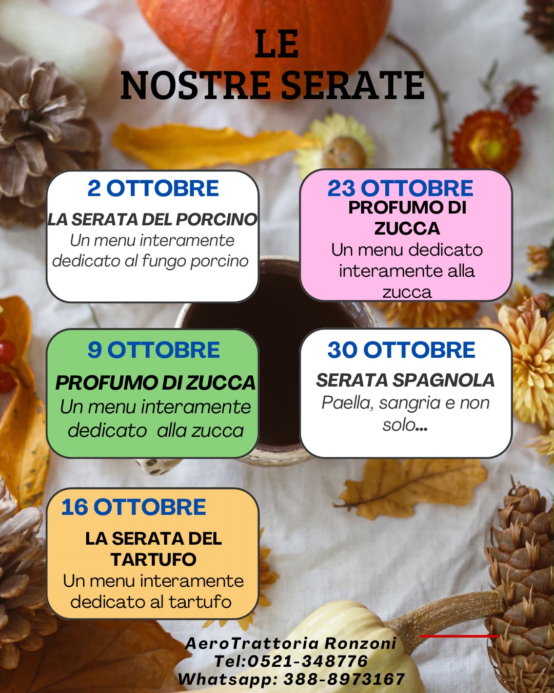 Le serate di Ottobre all'Aerotrattoria Ronzoni